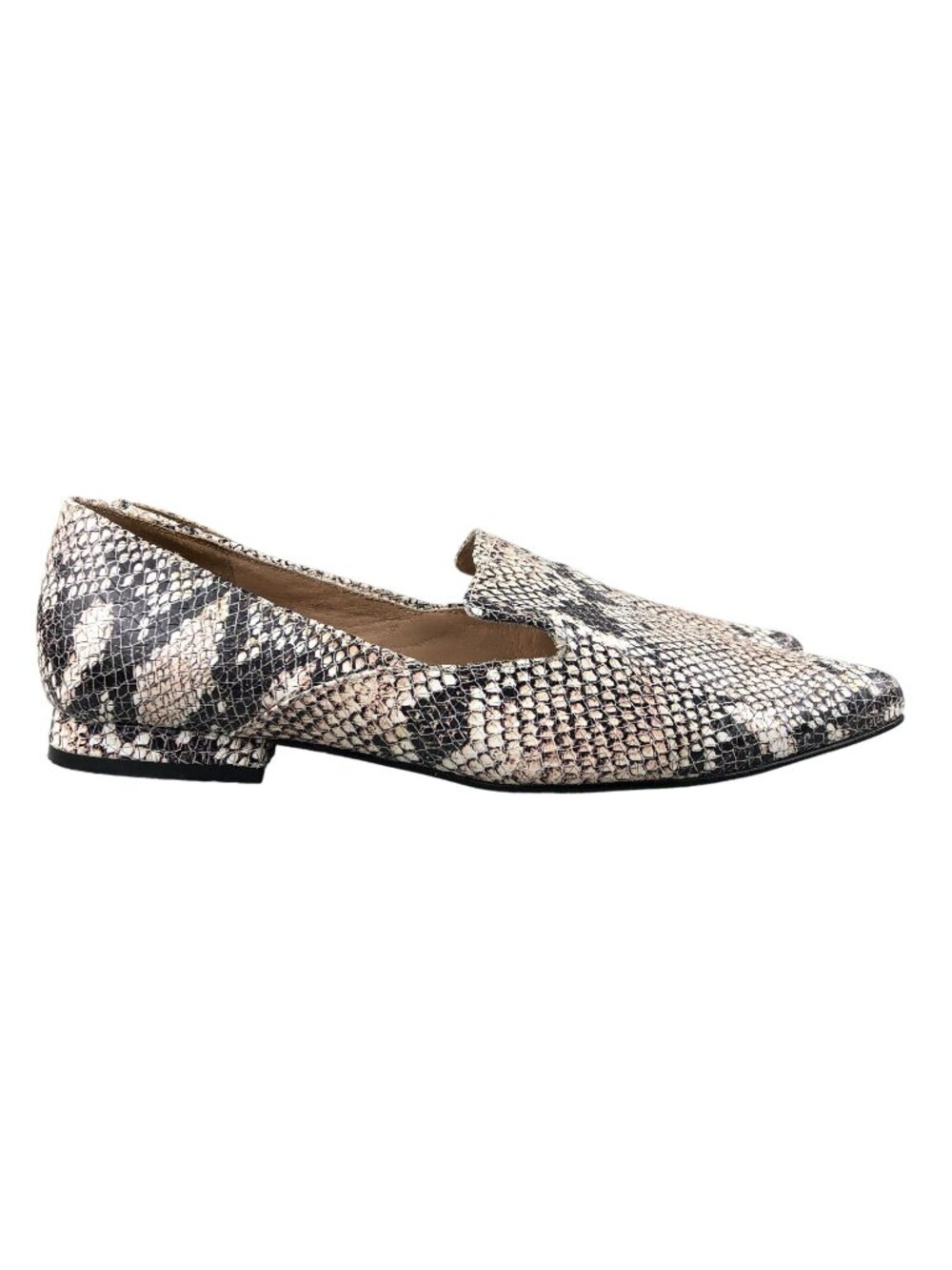 ABLE Women's 8M White Brown Leather Snakeskin Pointed Toe Slip On Loafers BRAZIL